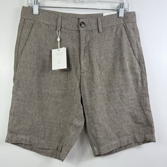 Porter & Ash New Linen Cotton Blend Shorts Mens 30 Sustainable Preppy Brown Tan - Picture 9 of 11